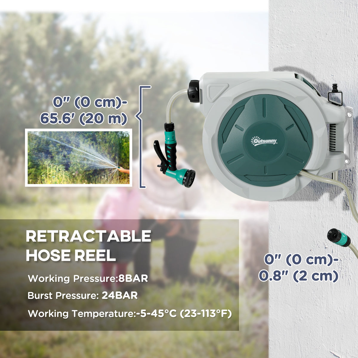 1/2 in x 100ft Wall Mounted Garden Hose Reel, Retractable Water Hose Reel with Auto Rewind, Any Length Lock, Black