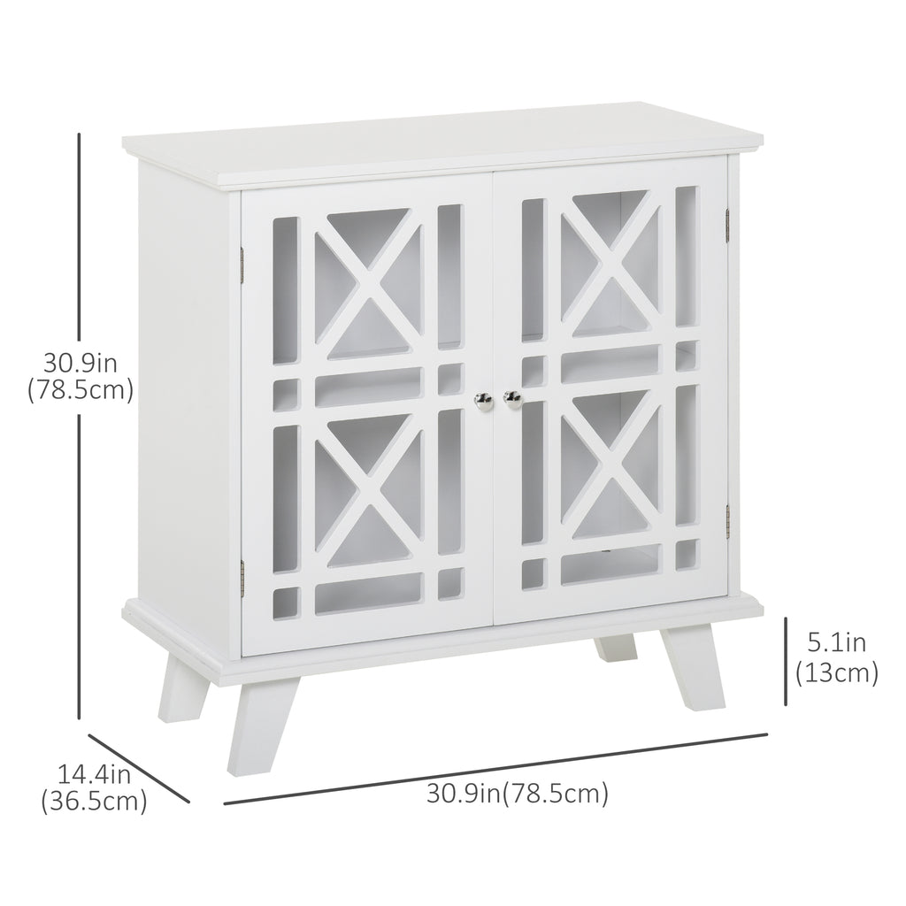Storage Cabinet with Fretwork Doors and Shelf, Modern Freestanding Sideboard, Buffet, White
