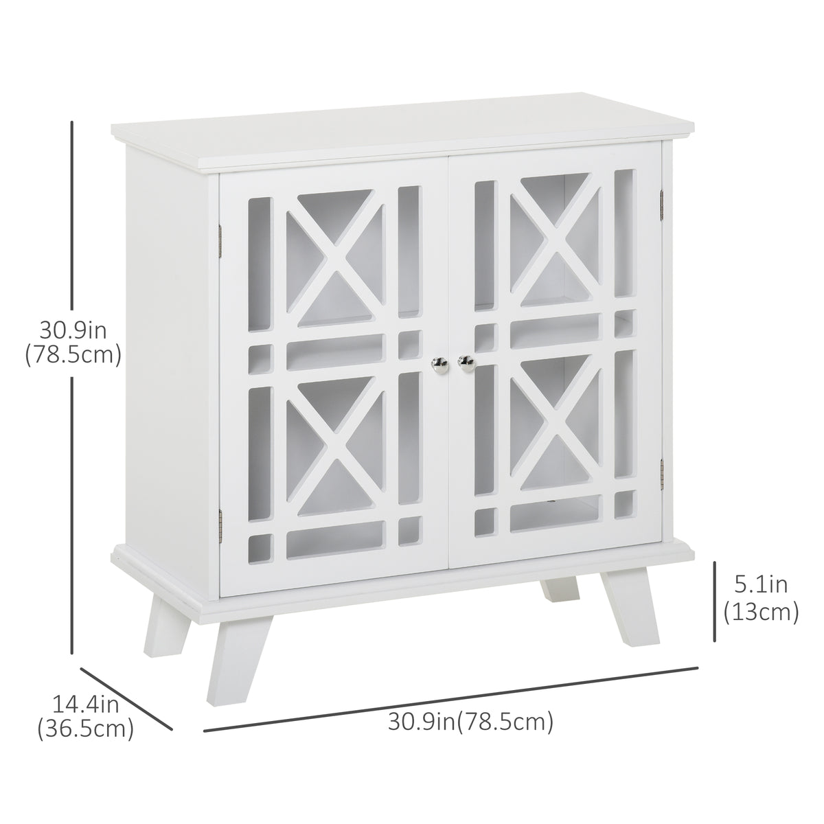 Storage Cabinet with Fretwork Doors and Shelf, Modern Freestanding Sideboard, Buffet, White