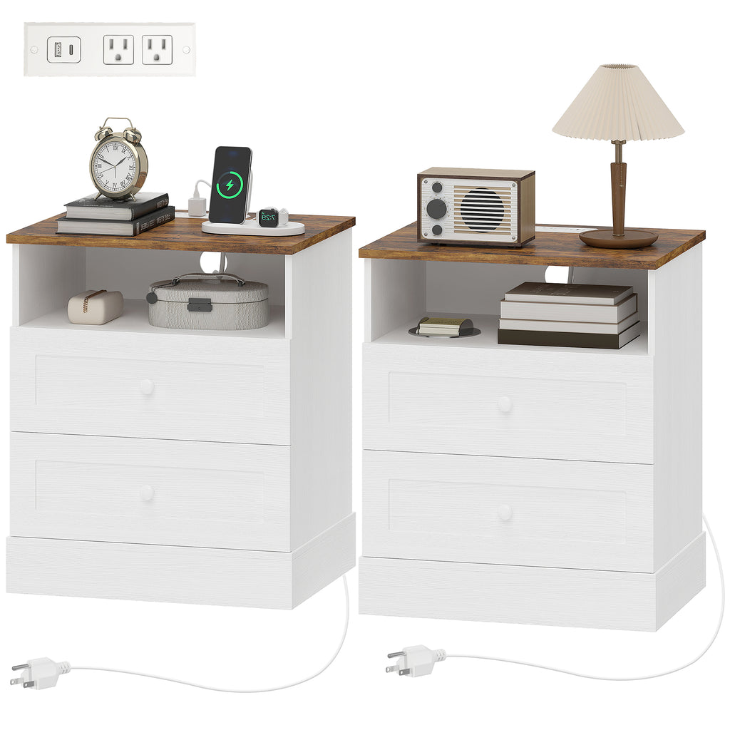 ናይ ምሽት ጣውላ ምስ ቻርጂንግ ስቴሽን 2 መሳልብ ኣብ ጎኒ ዓራት ጣውላ ስብስብ 2 ጻዕዳን ኦክን