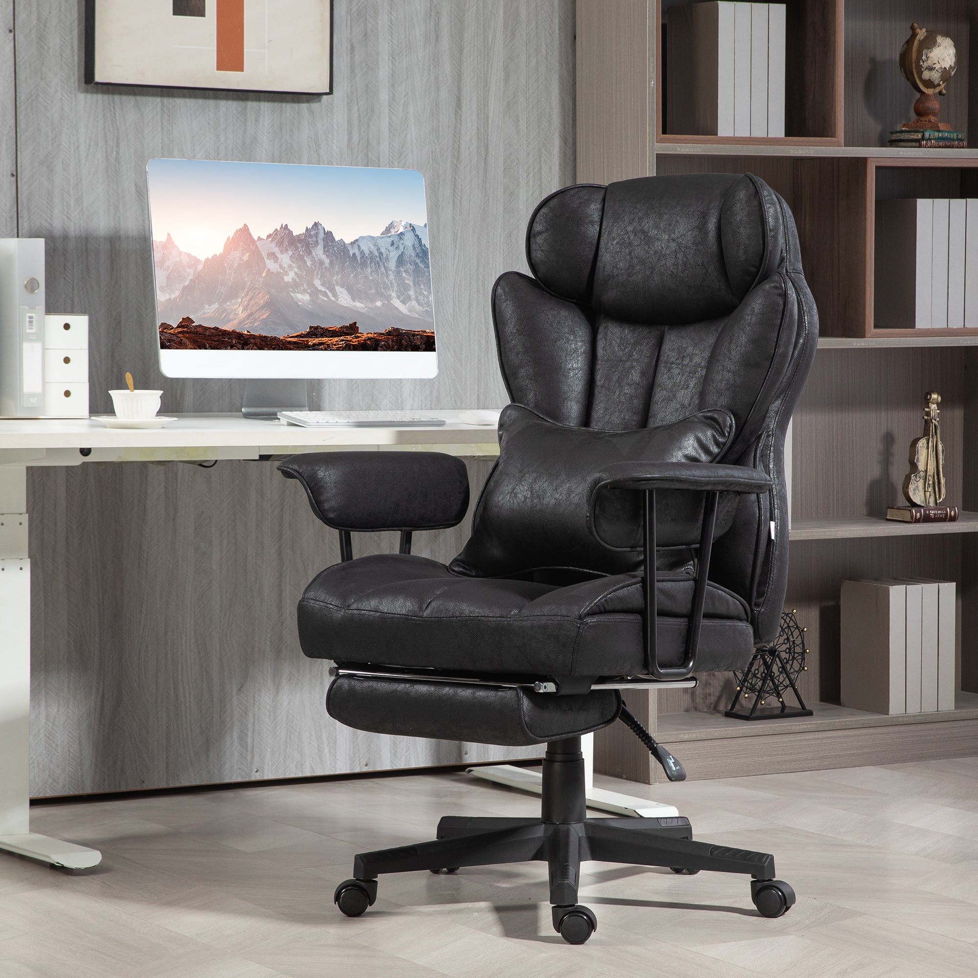 Big and Tall Office Chair with Foot Rest, 400LBS High Back Desk Chair with Padded Armrests, Lumbar Support, Black