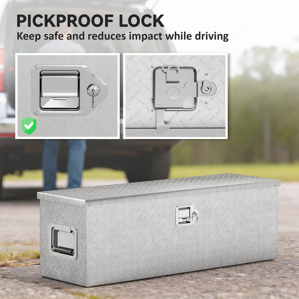 30 Inch Truck Bed Tool Box, Heavy Duty Aluminum Diamond Plate Trailer Tongue Box with Side Handle and Locks Keys