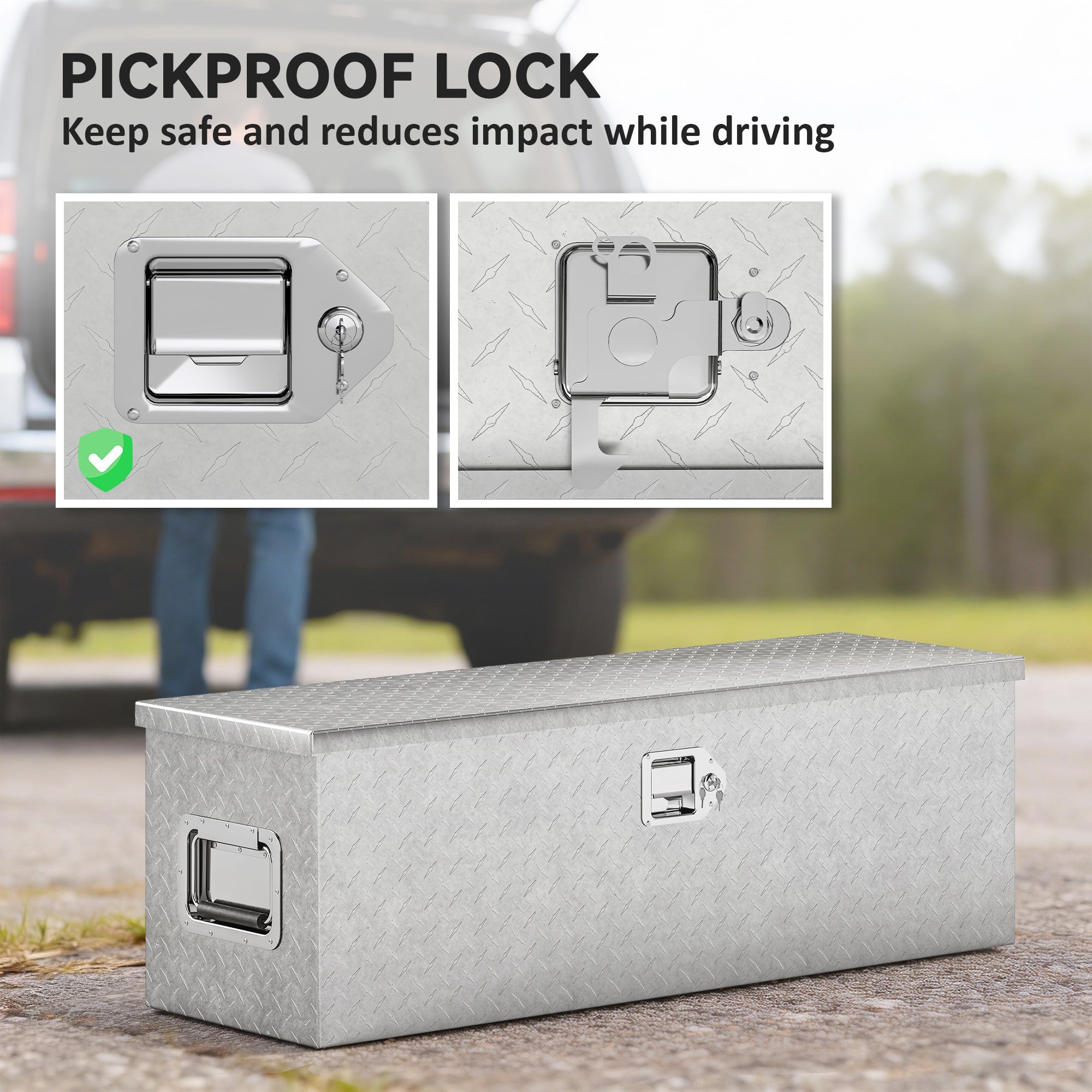 30 Inch Truck Bed Tool Box, Heavy Duty Aluminum Diamond Plate Trailer Tongue Box with Side Handle and Locks Keys