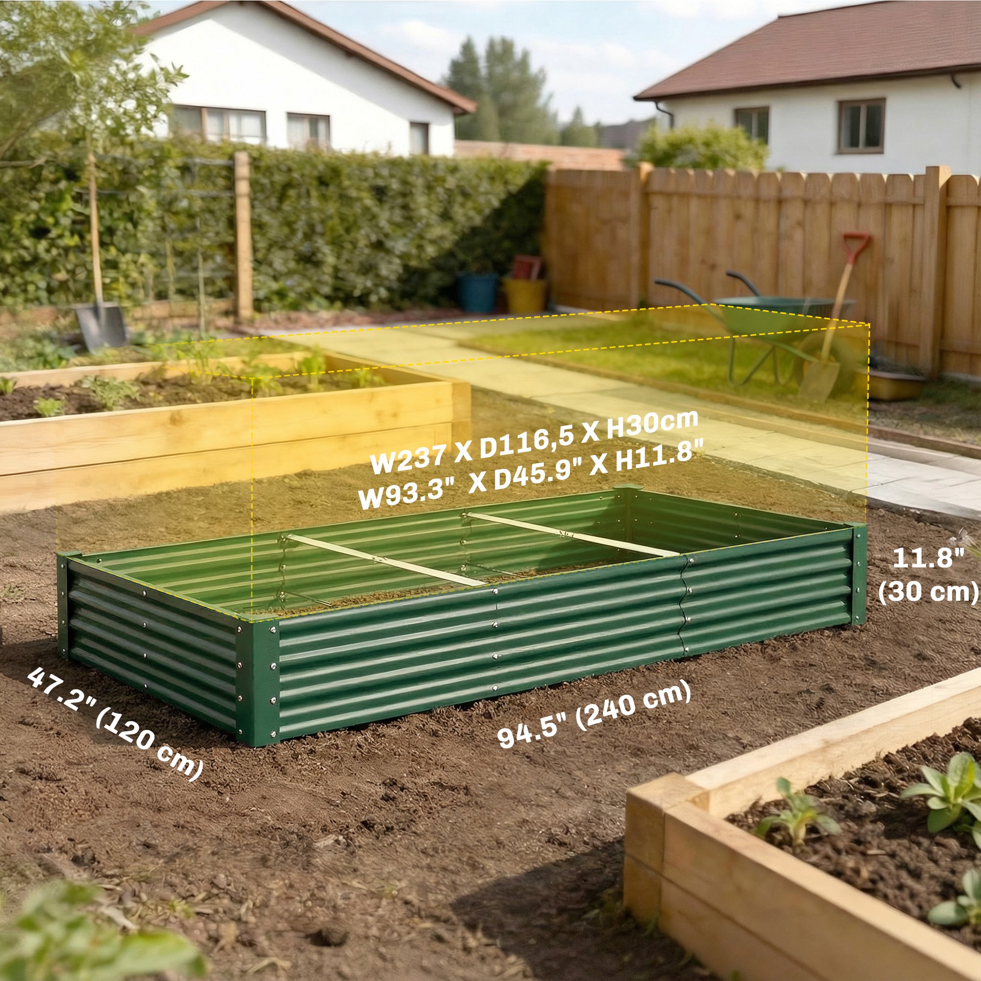 8 x 1.3 x 1.5ft Galvanized Raised Garden Bed, Reinforced Outdoor Planter Box with Open Bottom, Green