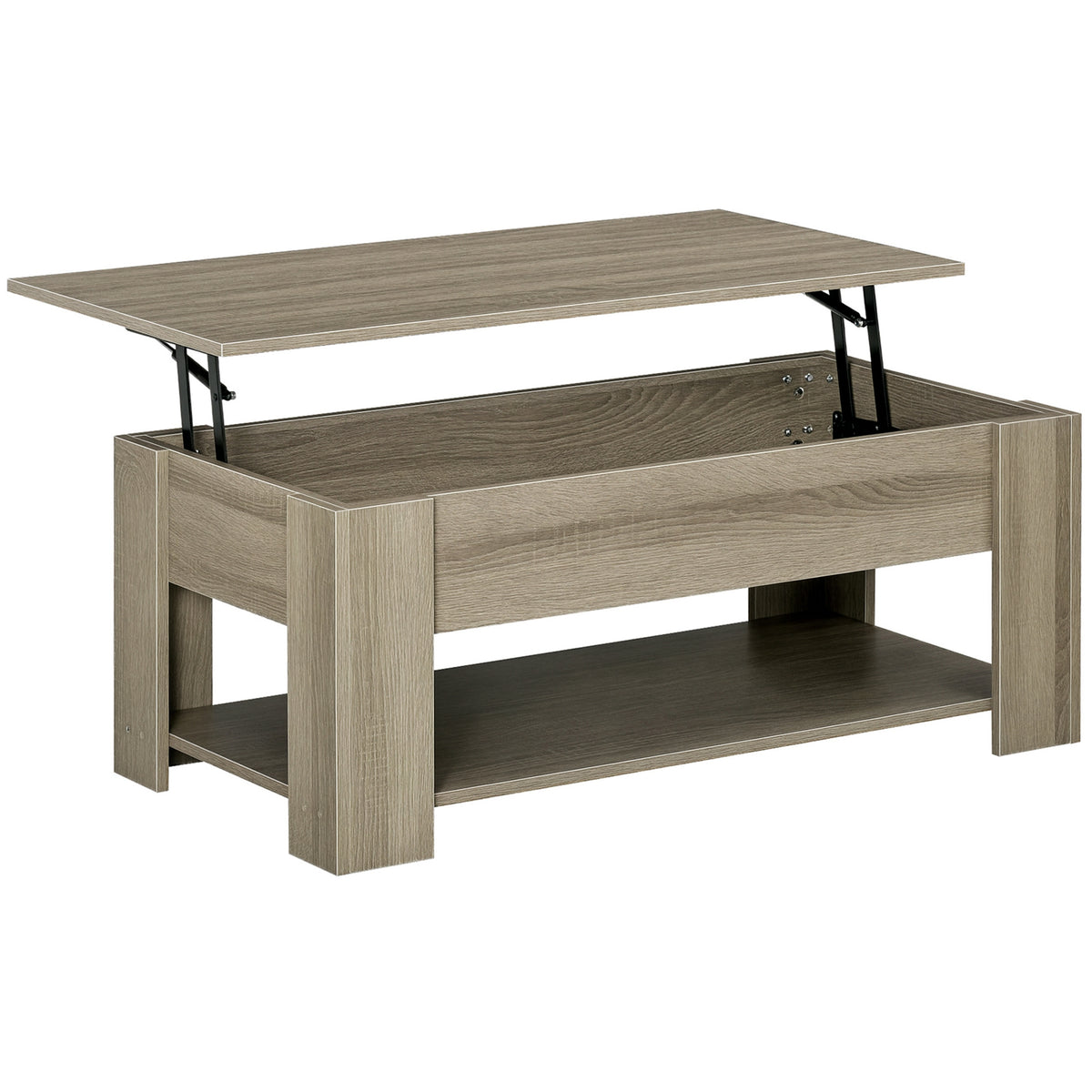 Lift Top Coffee Table with Hidden Storage Compartment and Open Shelf, Center Table for Living Room, Grey