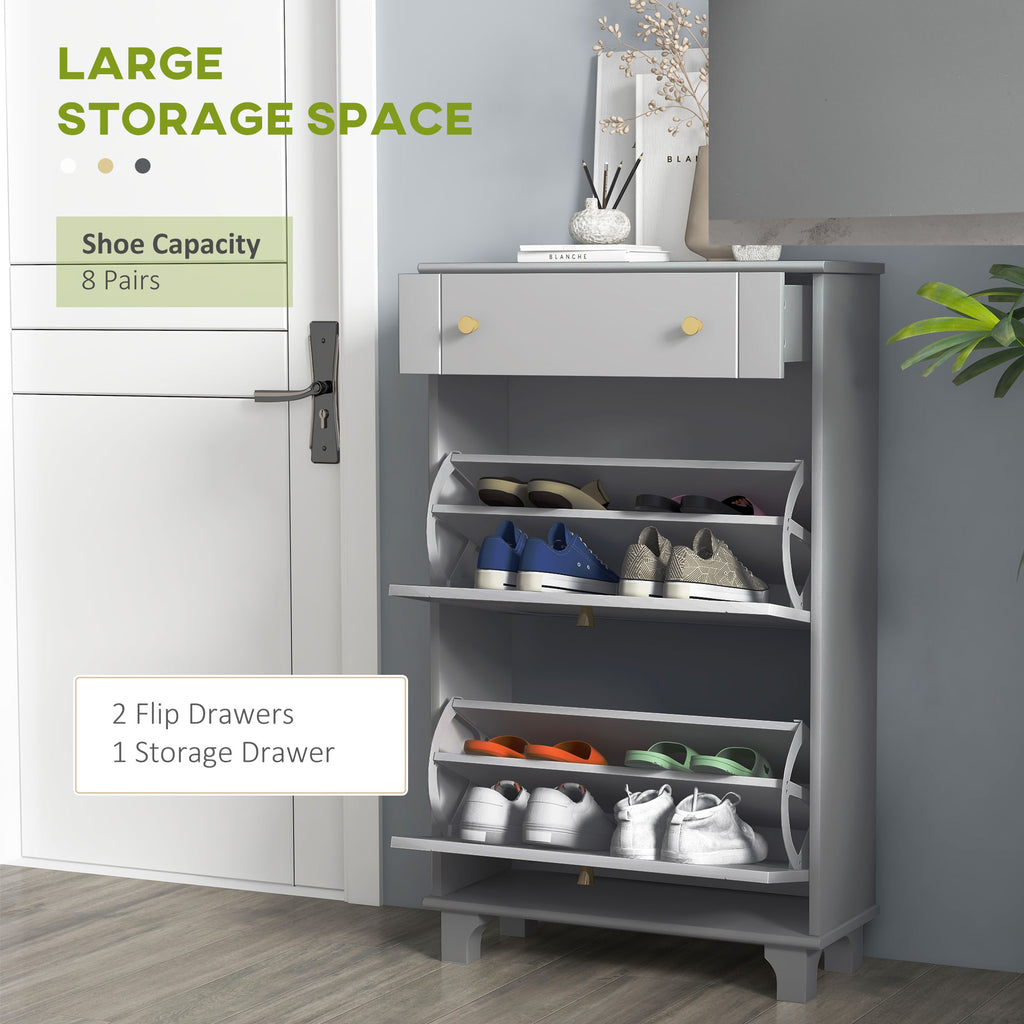 Slim Shoe Storage with 2 Flip Drawers and Adjustable Shelves Shoe Cabinet Organizer for 8 Pair,  White