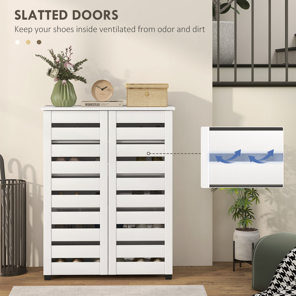 Shoe Storage Cabinet, Shoe Cabinet with 2 Slatted Doors for 15 Pairs of Shoes, Black