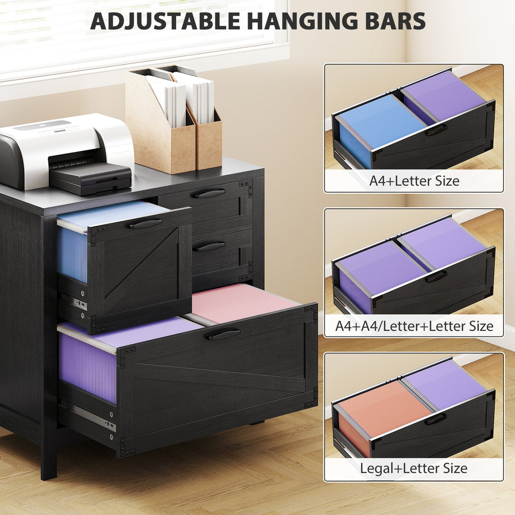 Lateral Filing Cabinet, Farmhouse File Cabinet with 4 Drawers, Fit Letter/A4/Legal Hanging Files, Black Wood Grain