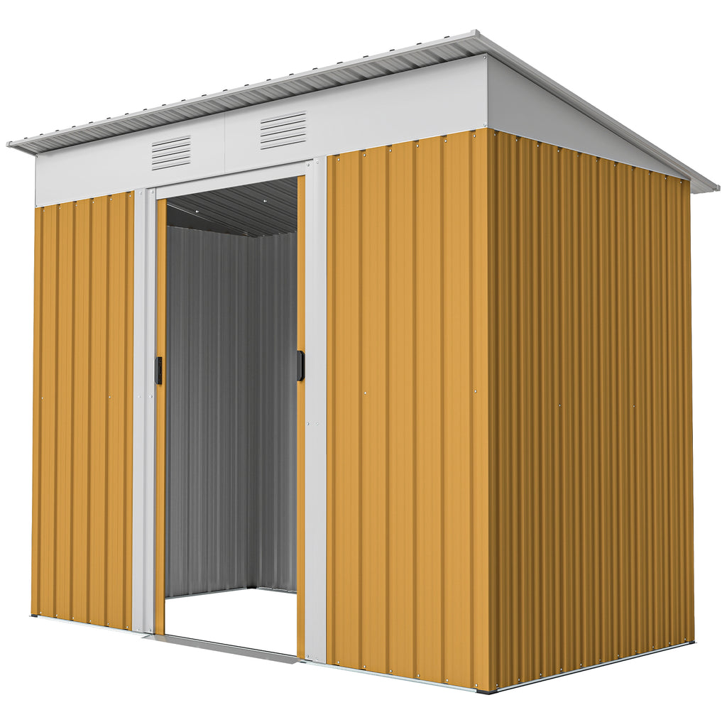 7' x 4' ደጋዊ መዕቀሚ ቤት፣ ብረታዊ ኣታኽልቲ መዕቀሚ ቤት ተዳላዊ ብመዕጸዊ ተንሸራታቲ ማዕጾታትን ንፋስ መንፋሕትን ንድሕሪ ቤት ግቢ ሳዕሪ፣ ቢጫ