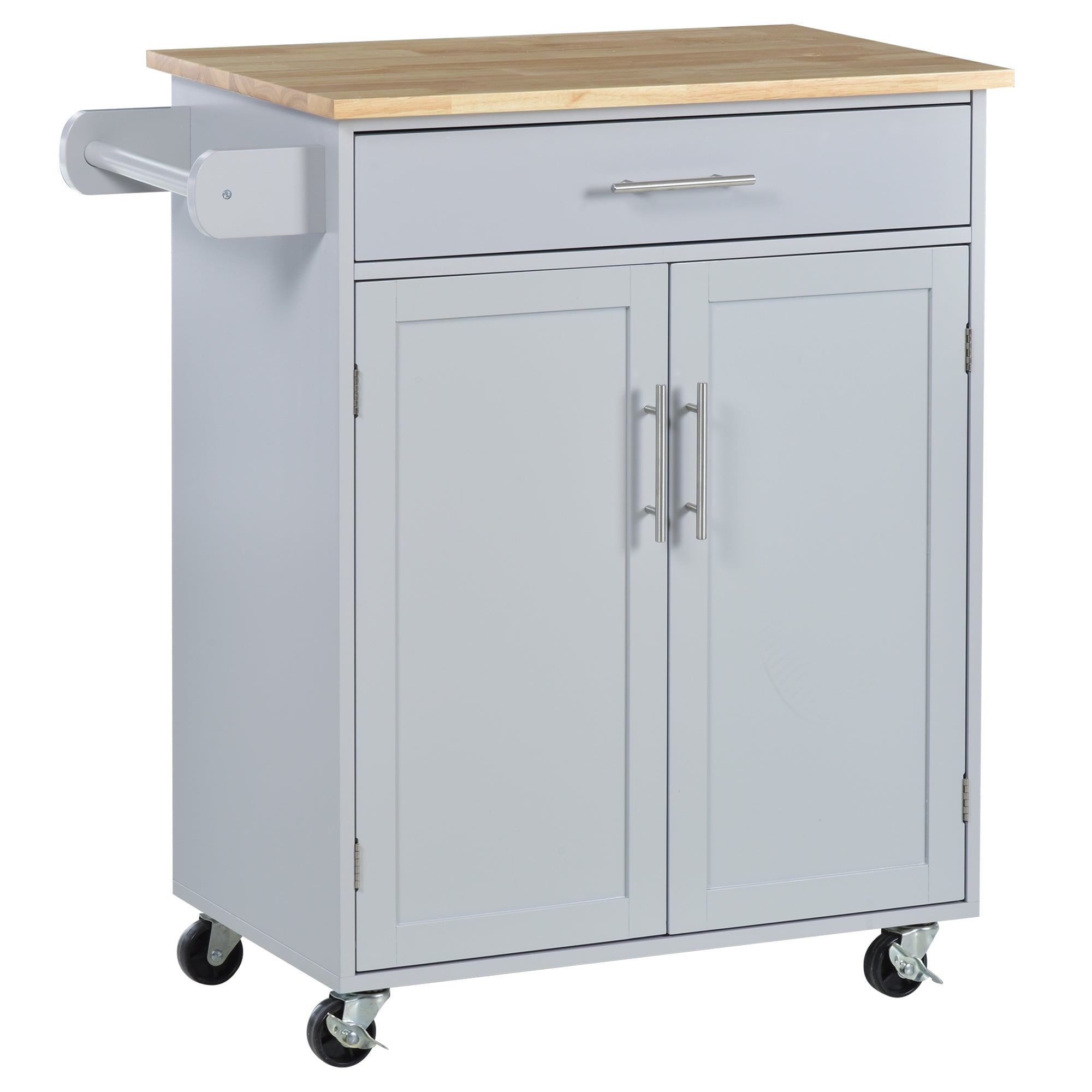 Rolling Kitchen Island Cart with Wood Top, Enough Storage Drawer Space with Towel Bar Rack Shelves, Portable Kitchen Utility Serving Cart Trolley on Wheels, Black