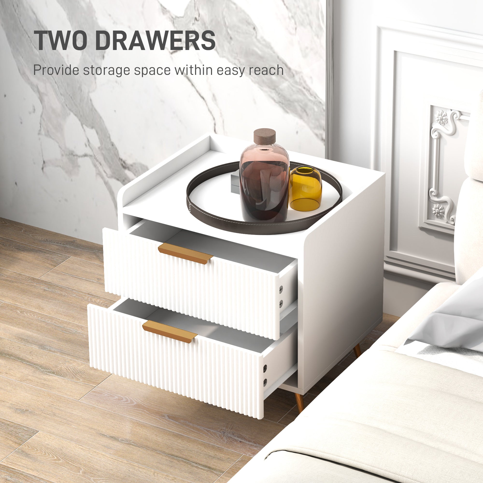 Bedside Table, Nightstand with 2 Drawers, Side End Table with Metal Legs for Bedroom, Black