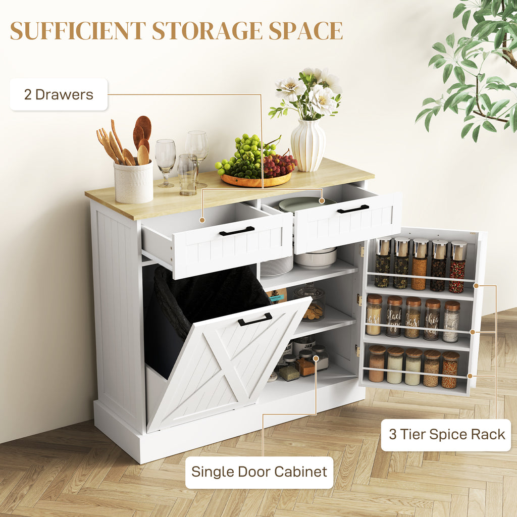 10 Gallon Hidden Garbage Bin Cabinet, Tilt Out Trash Cabinet w/ 2 Drawers, Freestanding Kitchen Island, Black