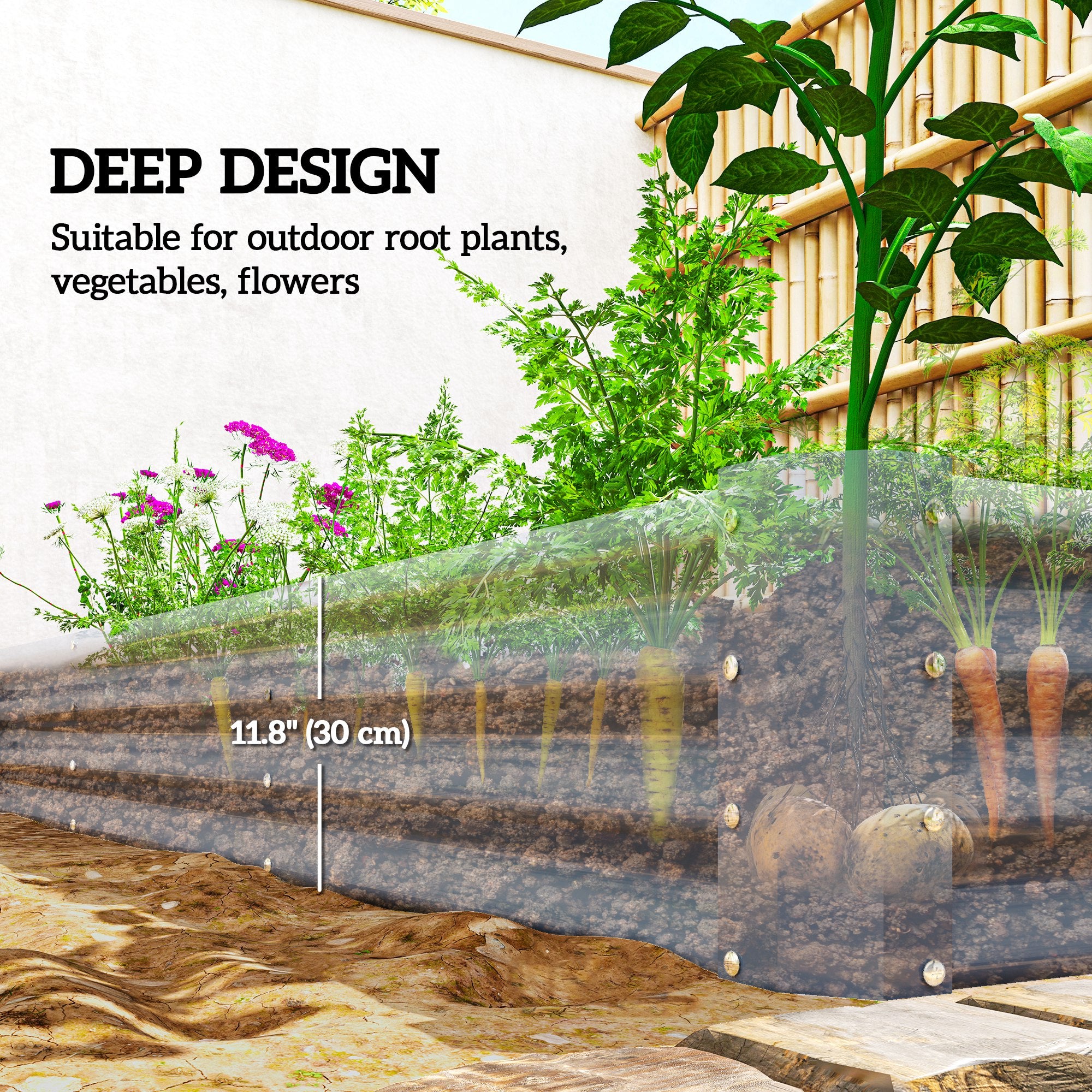 6 x 3 x 1ft Galvanized Raised Garden Bed, Reinforced Outdoor Planter Box with Open Bottom, Silver