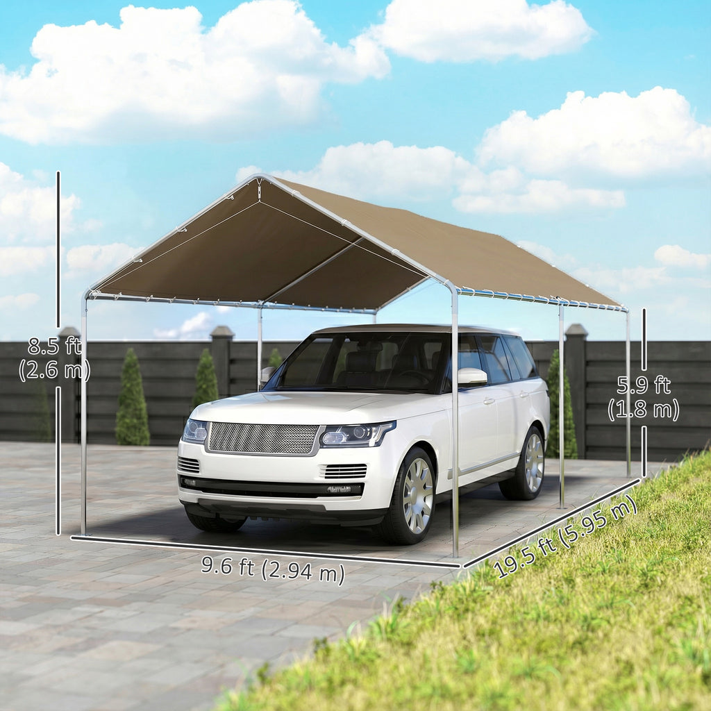 10' x 20' ካርፖርት ከባድ ጽምብሊ ጋልቫናይዝድ መኪና ካኖፒ ምስ ዝሓዘ ኣንከር ኪት፡ 3 ተደልዲሉ ሓጺን ኬብላት፡ ካኪ