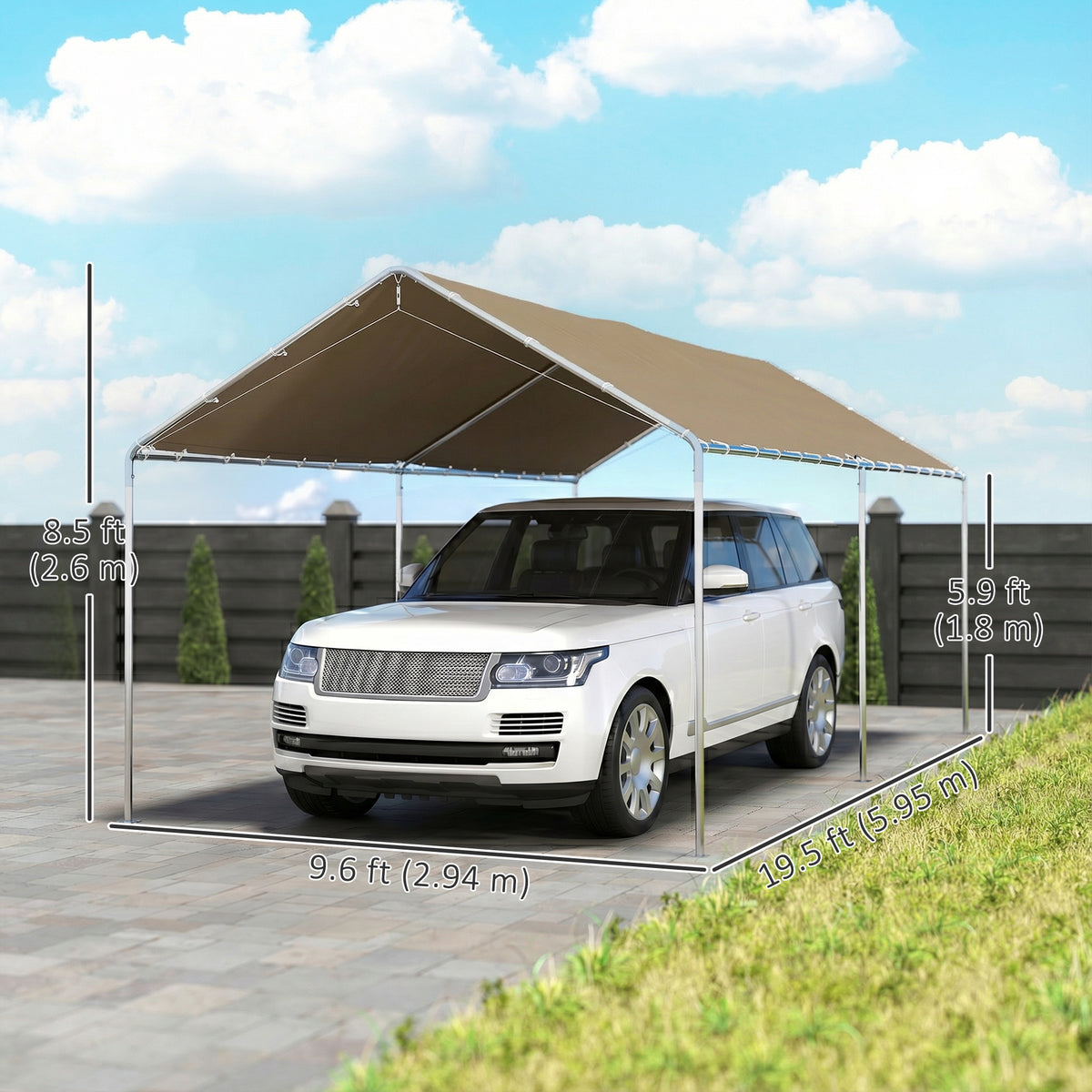 10' x 20' ካርፖርት ከባድ ጽምብሊ ጋልቫናይዝድ መኪና ካኖፒ ምስ ዝሓዘ ኣንከር ኪት፡ 3 ተደልዲሉ ሓጺን ኬብላት፡ ካኪ