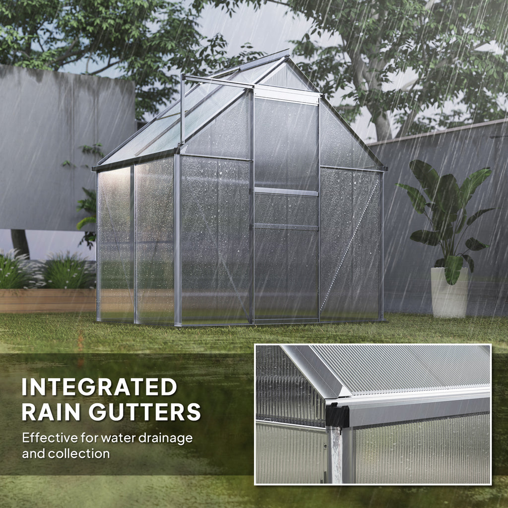 6' x 12' x 6.5' Walk-in Greenhouse, Polycarbonate Greenhouse with Adjustable Roof Vent, Base, Sliding Door, Clear