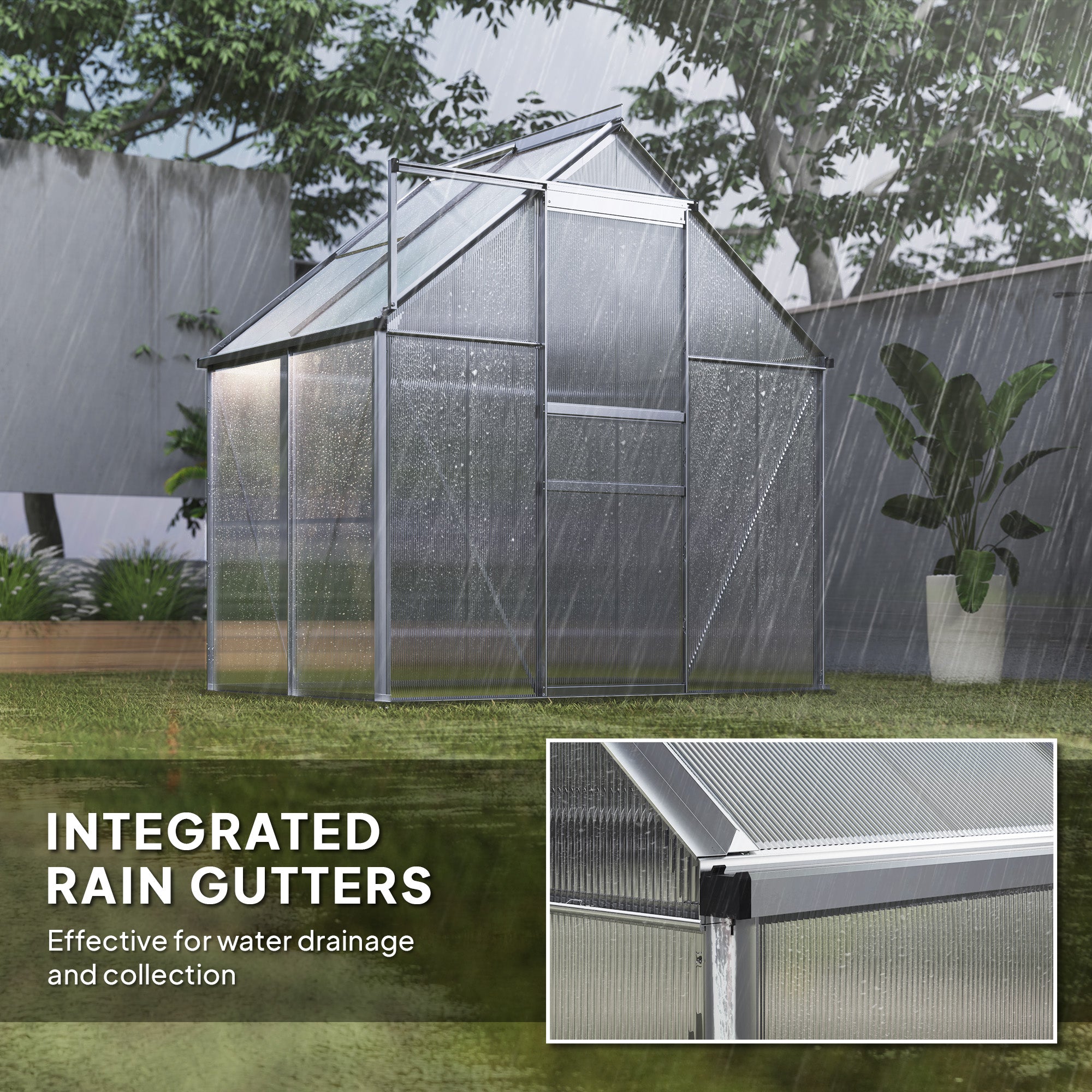 6' x 12' x 6.5' Walk-in Greenhouse, Polycarbonate Greenhouse with Adjustable Roof Vent, Base, Sliding Door, Clear