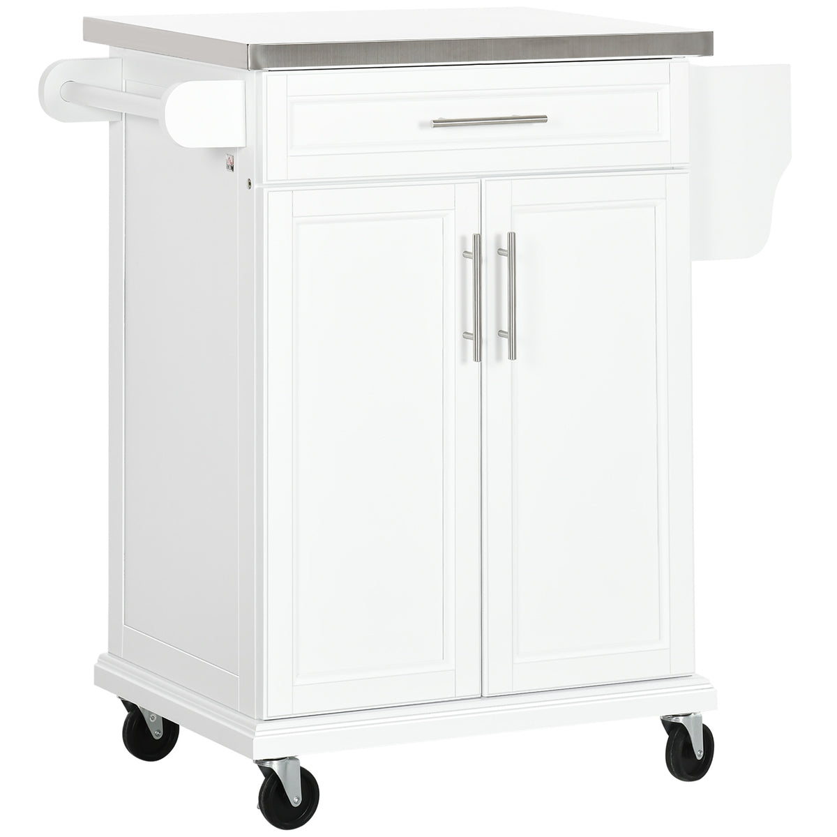 Kitchen Island with Stainless Steel Top, Rolling Kitchen Cart on Wheels with Storage Drawer, Cabinet, Towel Rack and Spice Rack (Black)