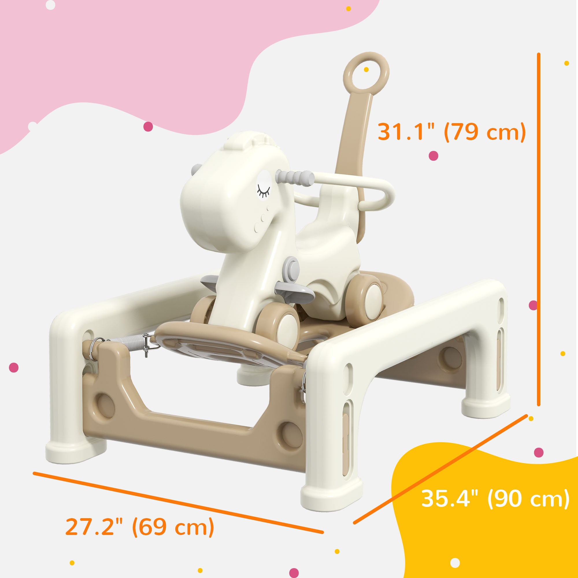 Qaba 5 in 1 Rocking Horse for Toddlers 1-6 Years with Balance Board, Push Handle, 4 Smooth Wheels