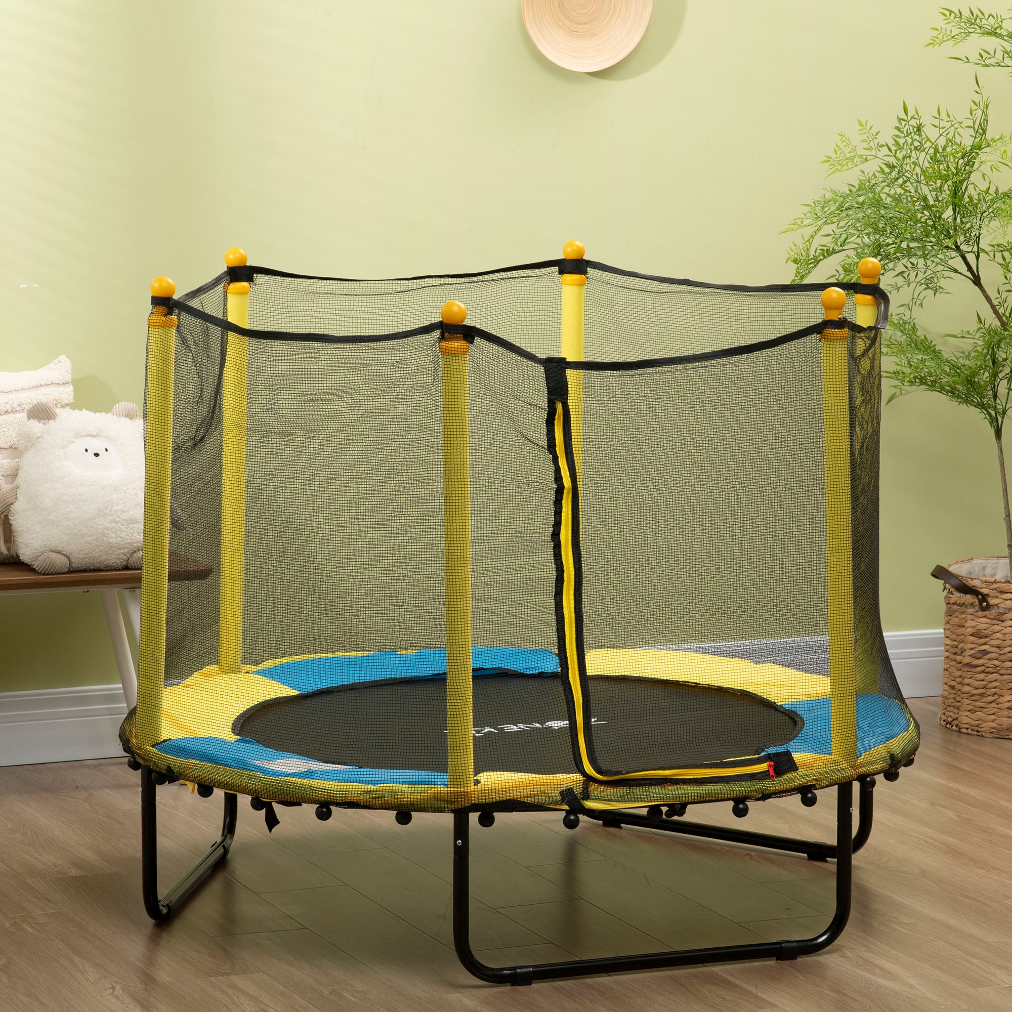 Qaba 4.6FT Trampoline for Kids with Enclosure Net for Ages 3-6, Indoor Outdoor Use, Black