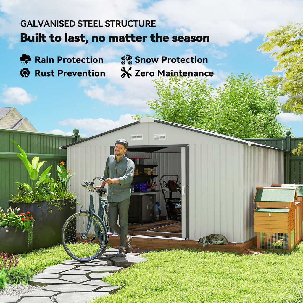 11' x 13'Garden Storage Shed w/ Foundation Kit Metal Tool Storage House w/ Double Doors Yellow
