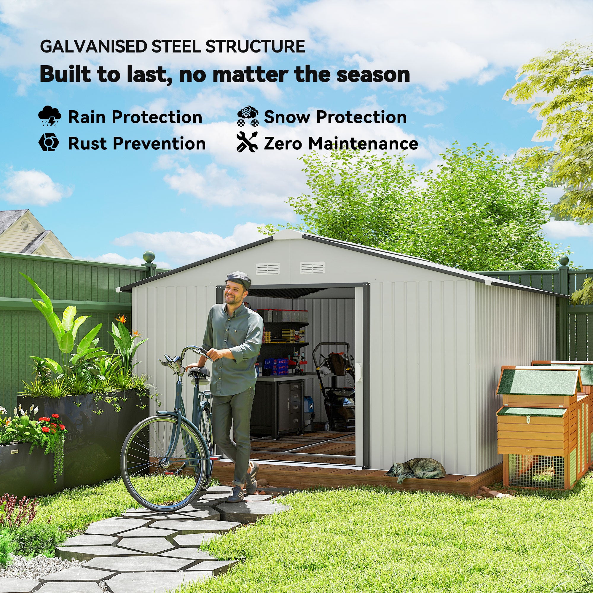 11' x 13'Garden Storage Shed w/ Foundation Kit Metal Tool Storage House w/ Double Doors Yellow