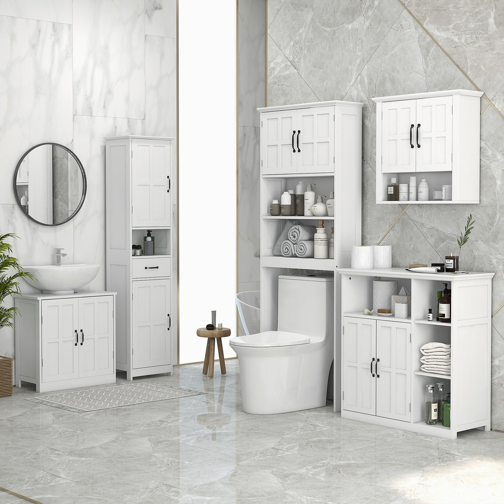 Wall Mount Bathroom Cabinet, Storage Organizer Kitchen Cupboard with 2 Doors and Adjustable Shelf White