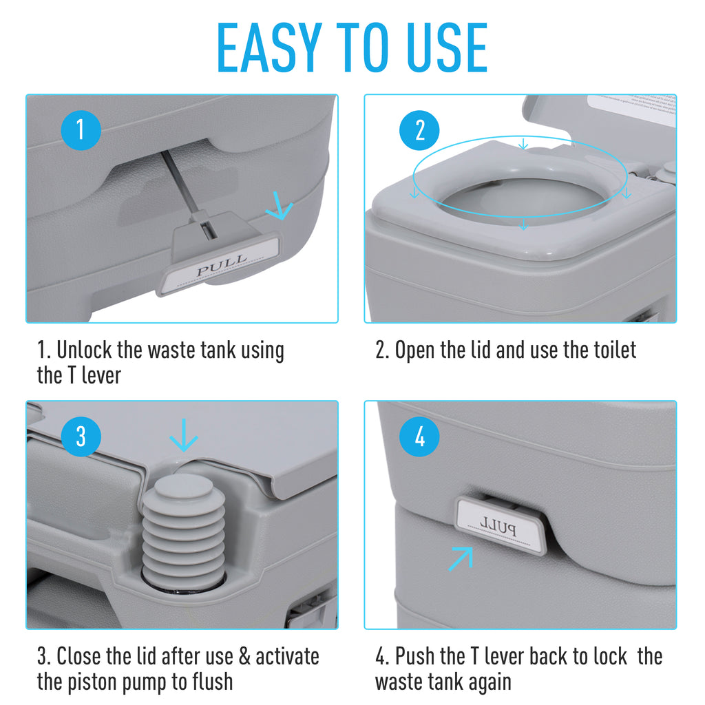 Portable Toilet for Adults, Travel Toilet with 2 Detachable Tanks, Camping Toilet for Trips, 5.3 Gallon (20L), Grey