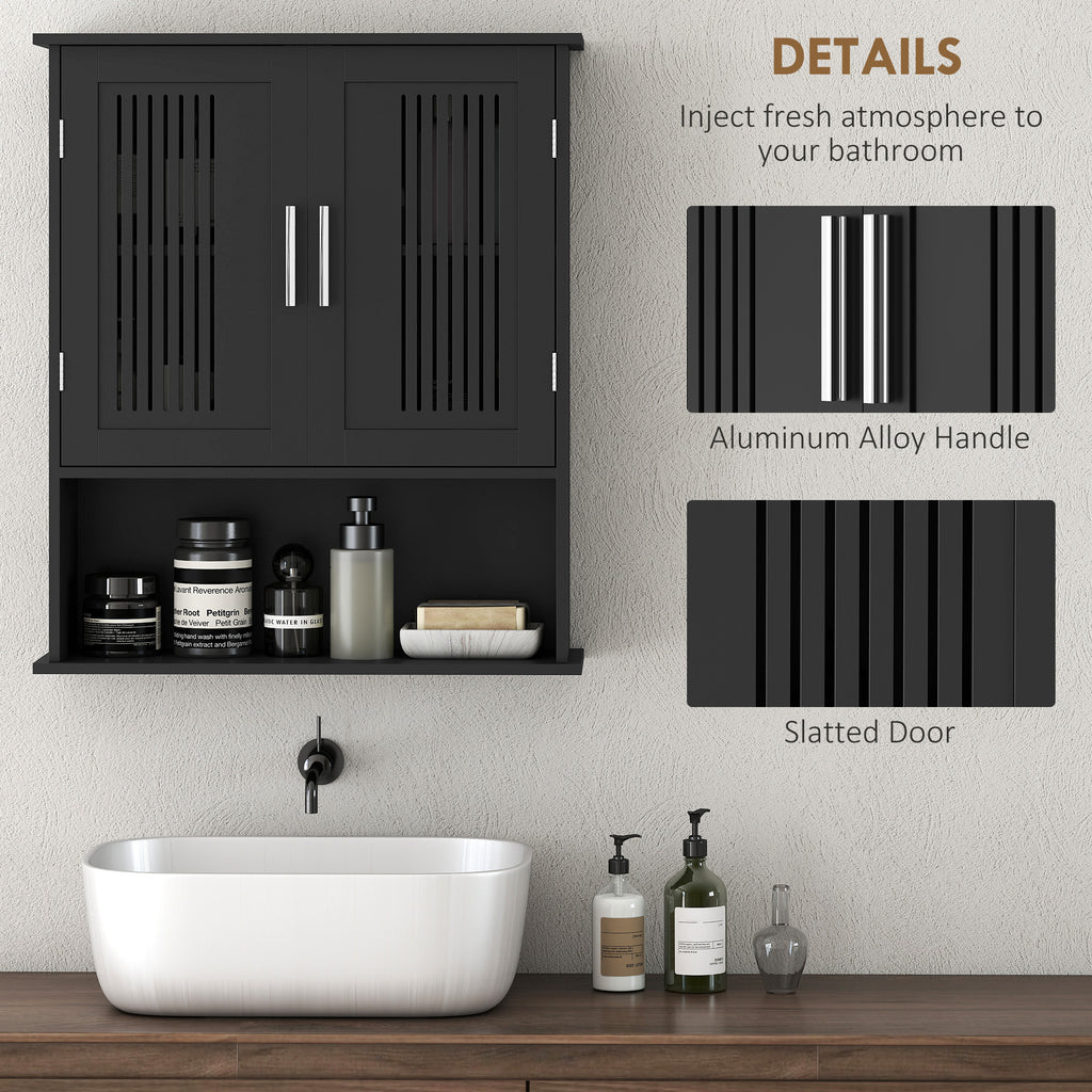 Modern Wall Mount Bathroom Cabinet, Storage Organizer with 2 Door Cabinet and Shelf, White