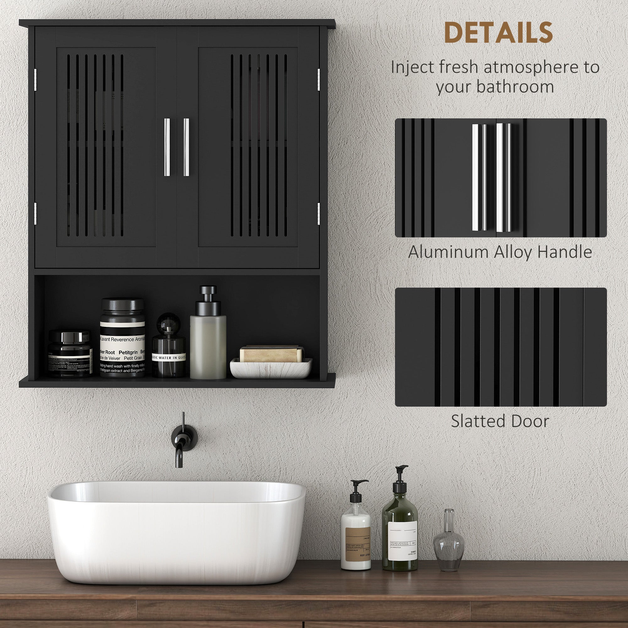 Modern Wall Mount Bathroom Cabinet, Storage Organizer with 2 Door Cabinet and Shelf, White