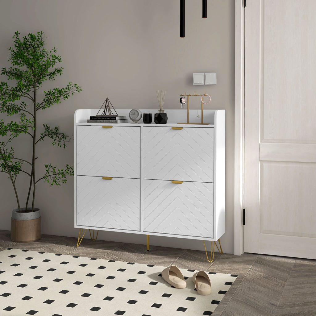 Shoe Storage Cabinet with 4 Flip Drawers and Adjustable Shelf, Shoe Cabinet for 8-16 Pairs of Shoes, White