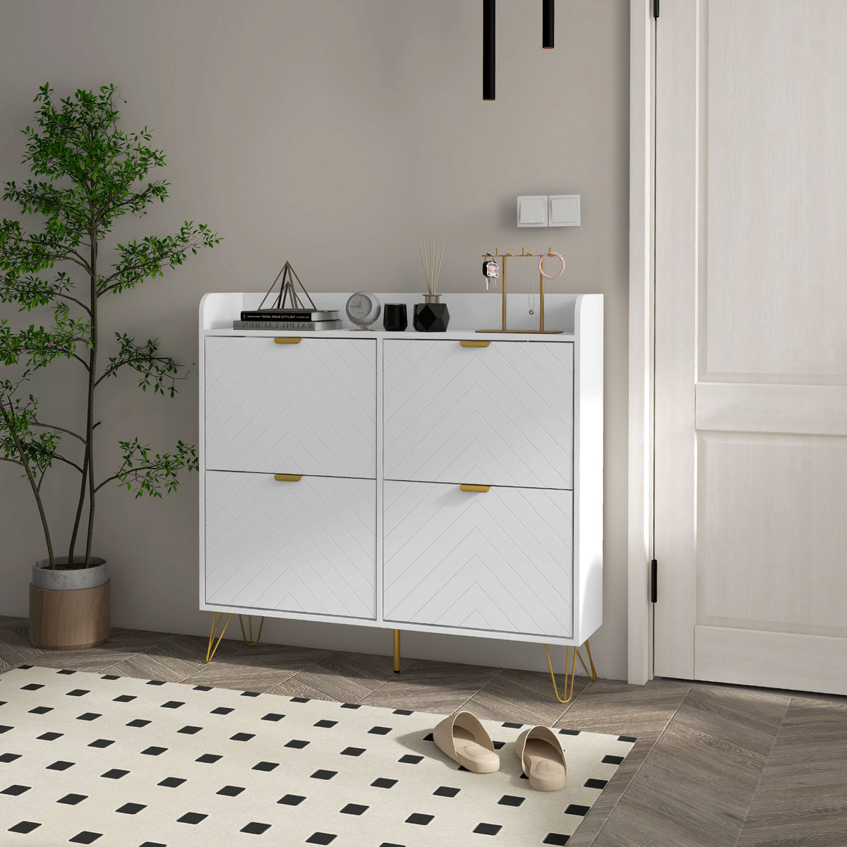 Shoe Storage Cabinet with 4 Flip Drawers and Adjustable Shelf, Shoe Cabinet for 8-16 Pairs of Shoes, White