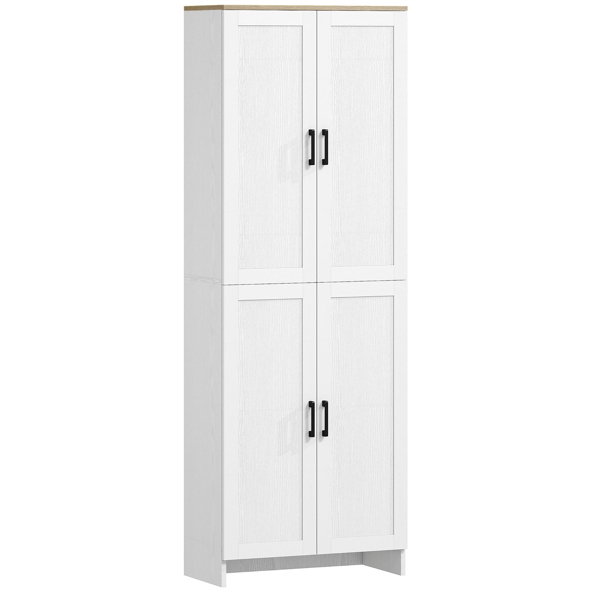 67" 4-Door Kitchen Pantry Cabinet, Freestanding Storage Cabinet Cupboard with Adjustable Shelves, White