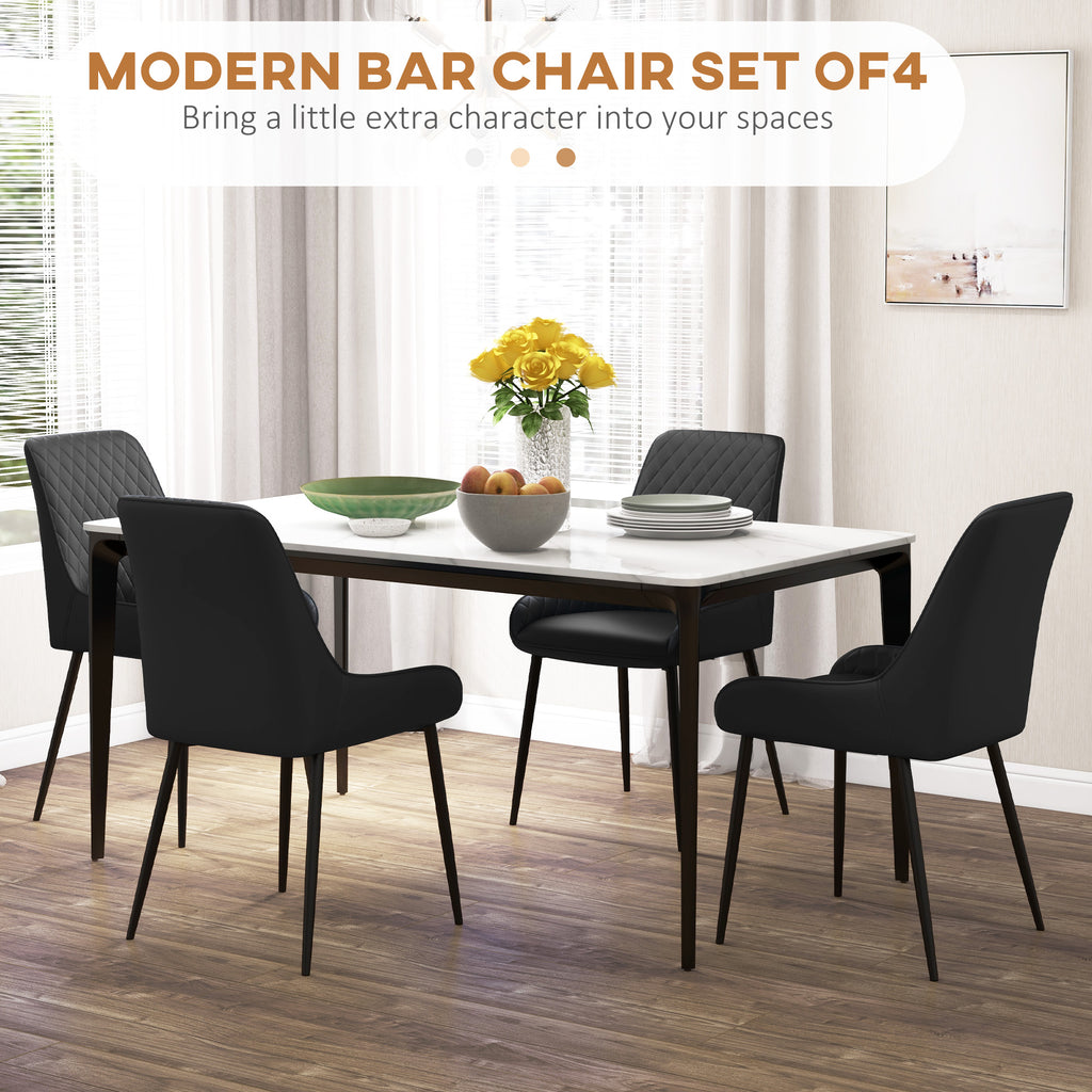 Modern Dining Chairs PU Leather Metal Legs Set of 4 Kitchen Chairs Living Room Quality Design Mid-Class Black