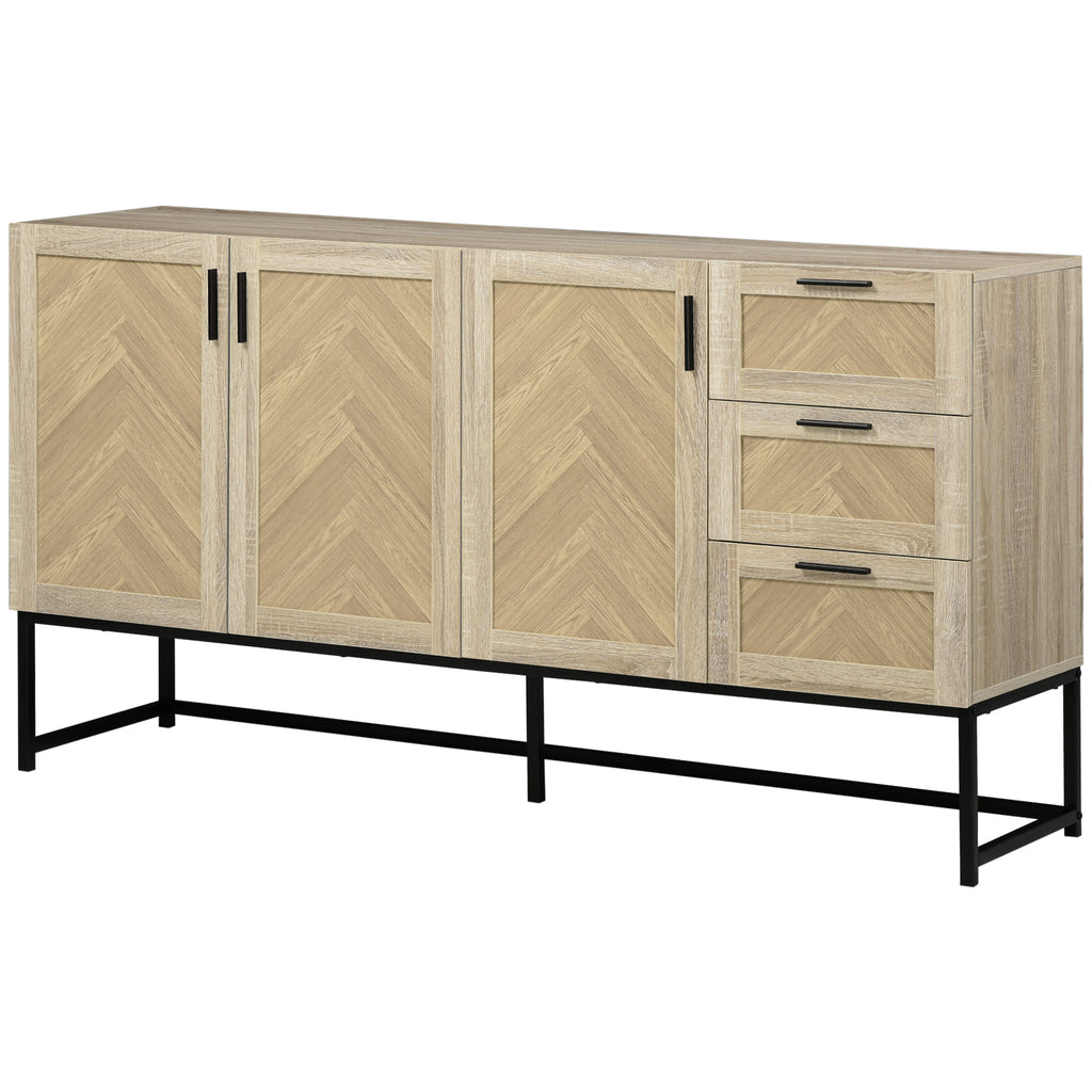 Buffet Cabinet, Coffee Bar Cabinet with Drawers and Adjustable Shelves, Oak
