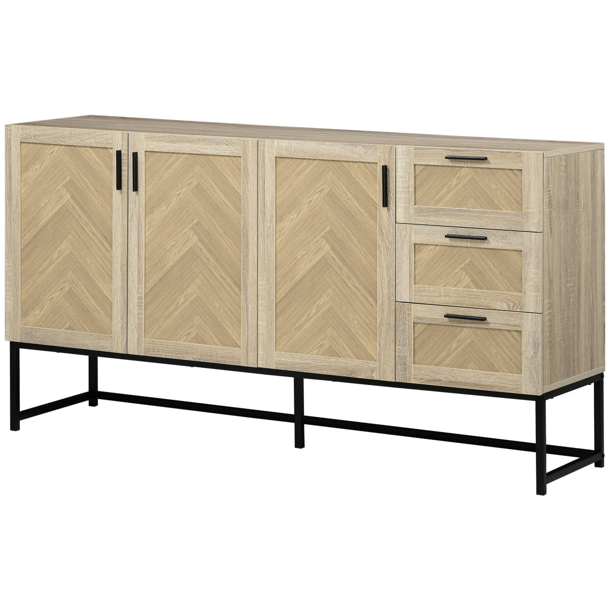 Buffet Cabinet, Coffee Bar Cabinet with Drawers and Adjustable Shelves, Oak