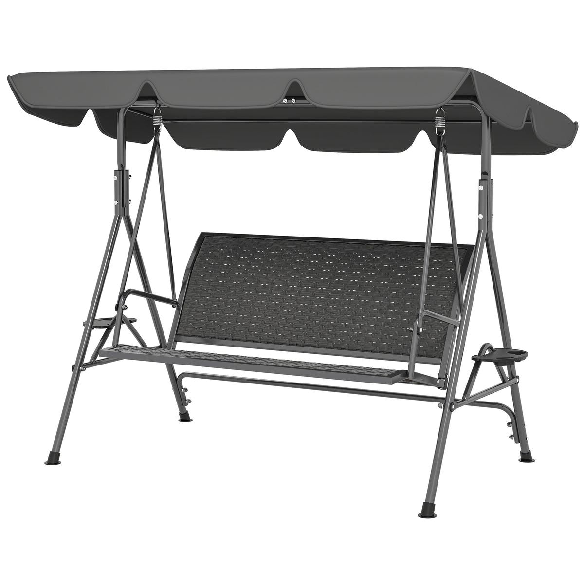 3-Seat Patio Swing Chair, Outdoor Canopy Swing Glider with Adjustable Shade, Grey