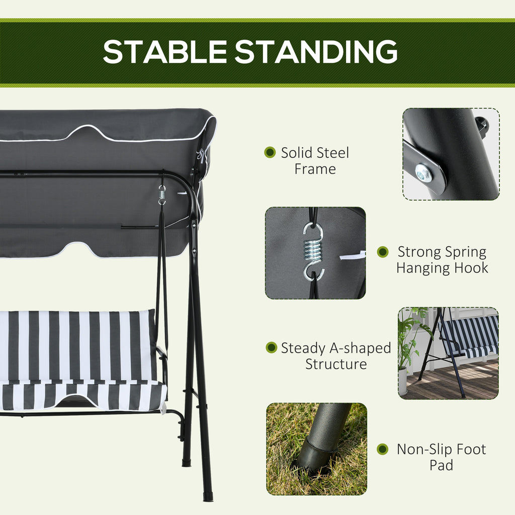 3-Seater Outdoor Porch Swing with Adjustable Canopy, Patio Swing Chair for Garden, Poolside, Backyard, Green and White