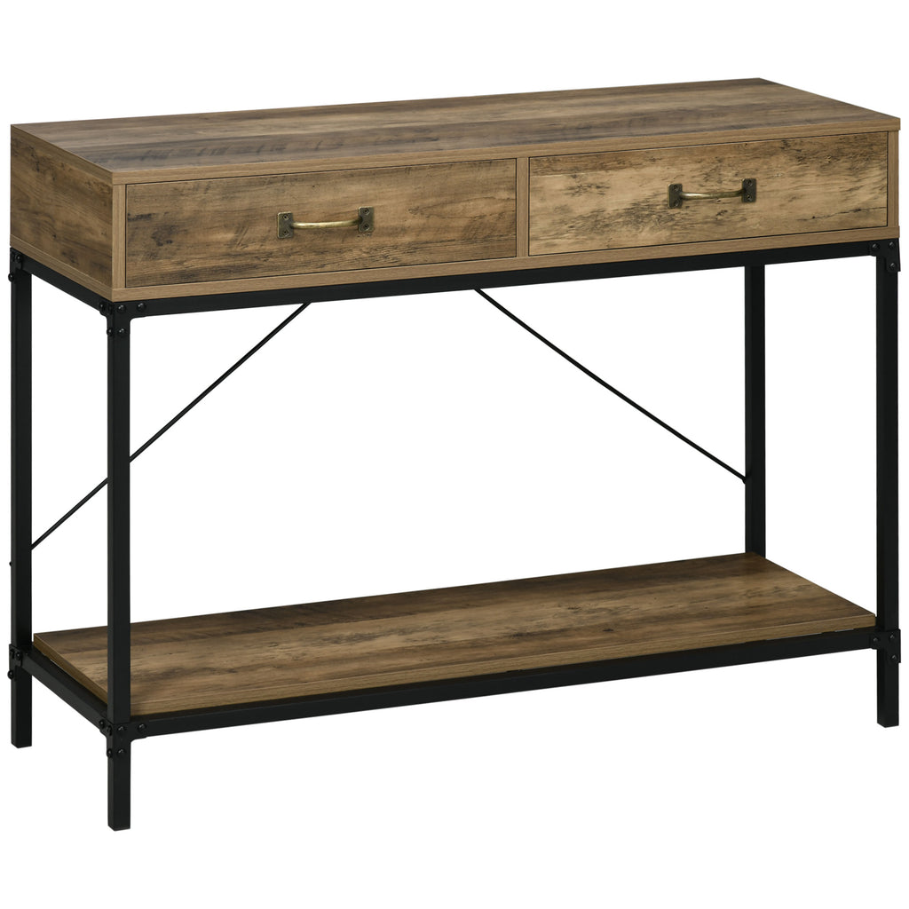 39" Vintage Console Table, Narrow Entryway Table with Drawers, Storage Shelf for Behind Couch, Living Room, Hallway, Bedroom, Brown