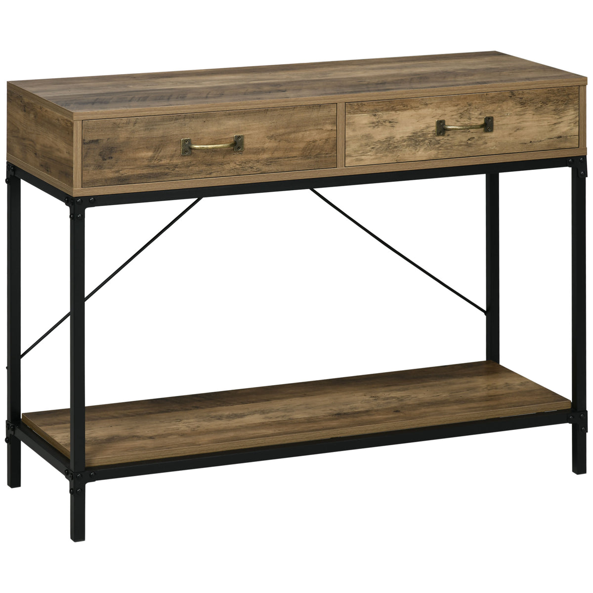 39" Vintage Console Table, Narrow Entryway Table with Drawers, Storage Shelf for Behind Couch, Living Room, Hallway, Bedroom, Brown