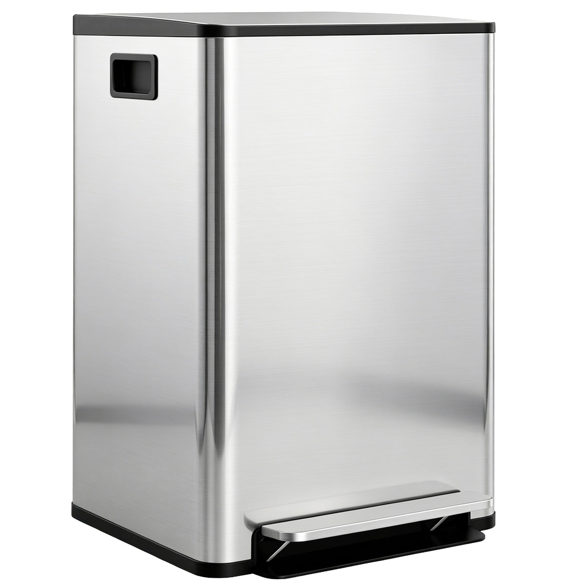 2 x 30L / 7.9 Gallon Dual Trash Can with Removable Inner Buckets and Handles for Kitchen, Office, Bathroom, Silver