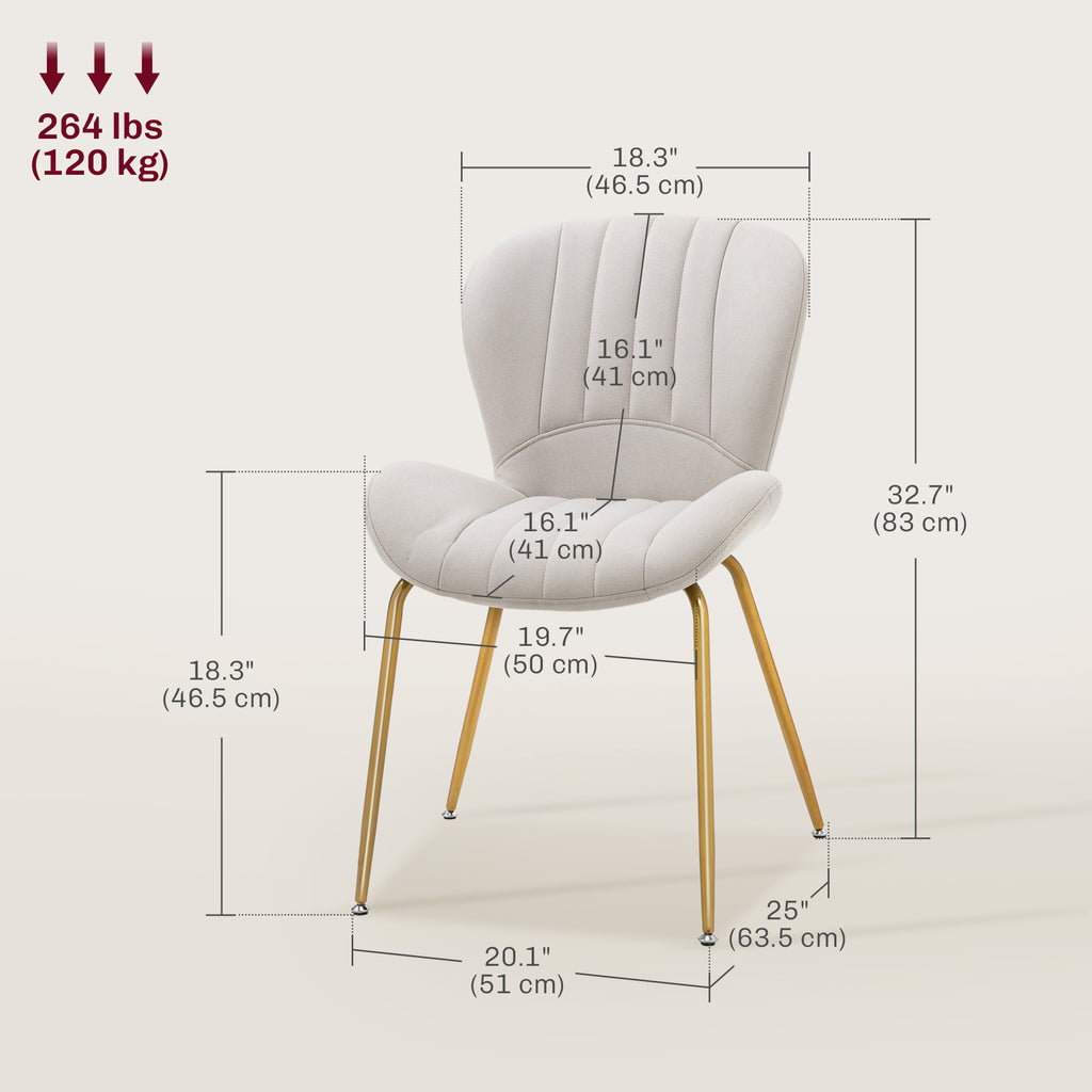 Dining Chairs Set of 2, Modern Accent Chair with Cushioned Backrest, Upholstery for Living Room, Cream White