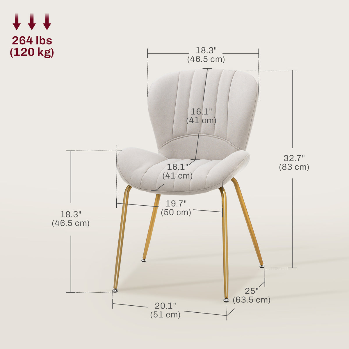 Dining Chairs Set of 2, Modern Accent Chair with Cushioned Backrest, Upholstery for Living Room, Cream White