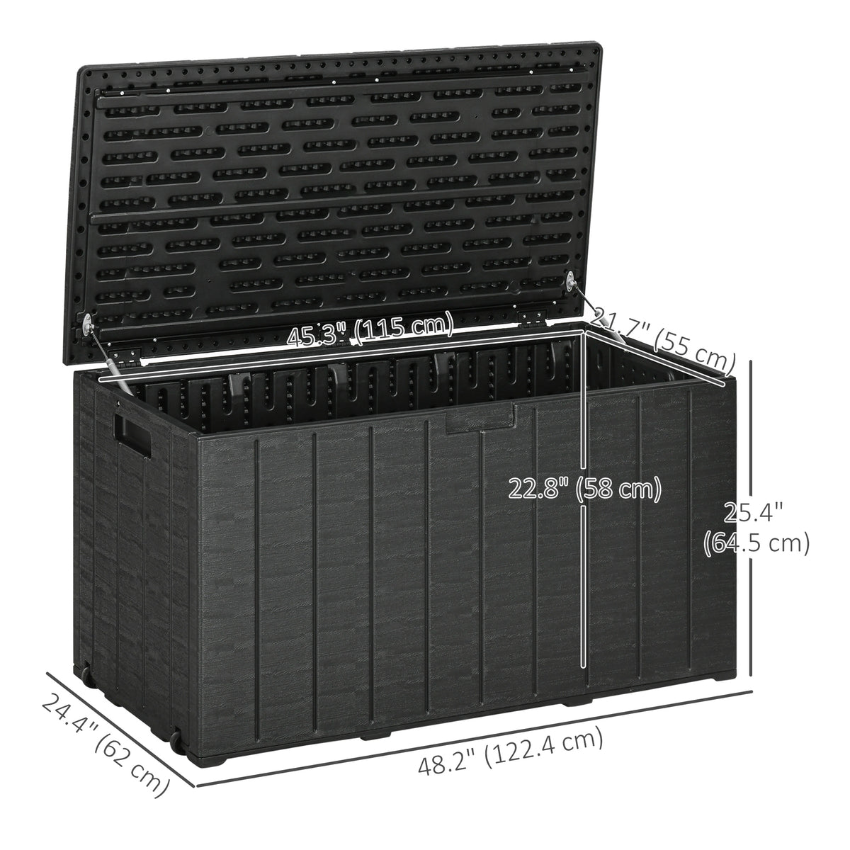 81 Gallon Garden Storage Box, Waterproof  Double Wall Storage Container with Wheels and Handles, Black