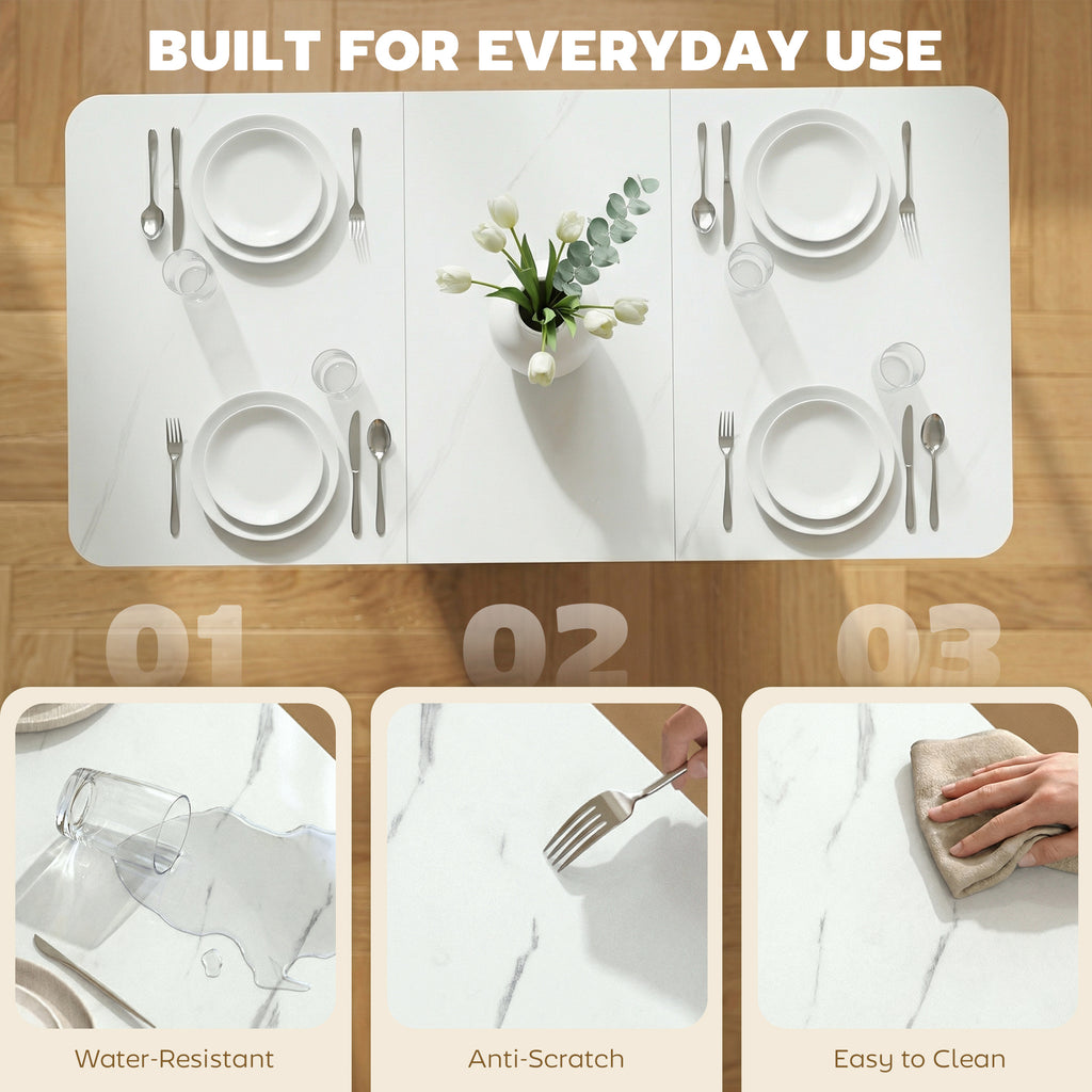 Drop Leaf Dining Table, Mobile Folding Table on Wheels with Drawers and Cabinet for Dining Room, Kitchen, Marble White