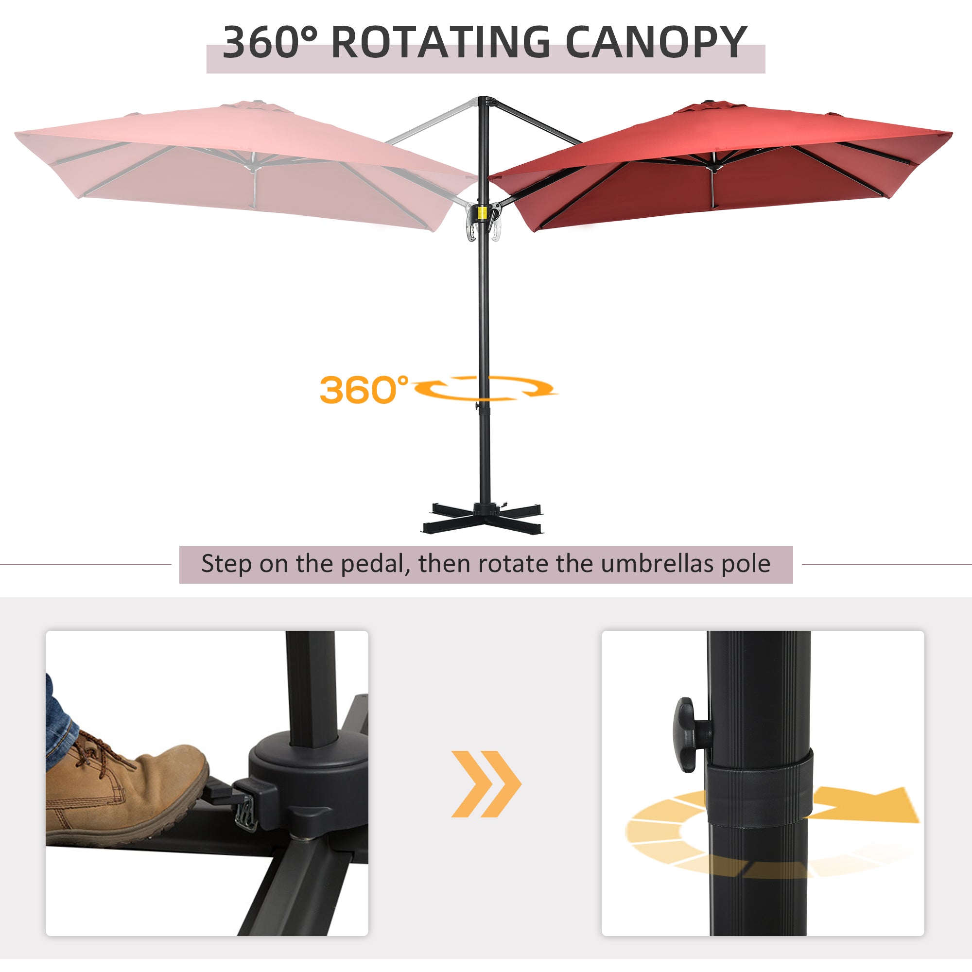 8' x 8' Square Patio Hanging Offset Umbrella with 360° Rotation, Aluminum Outdoor Cantilever Parasol with Crank & Tilt, Sun Canopy Shelter with Cross Base, Wine Red