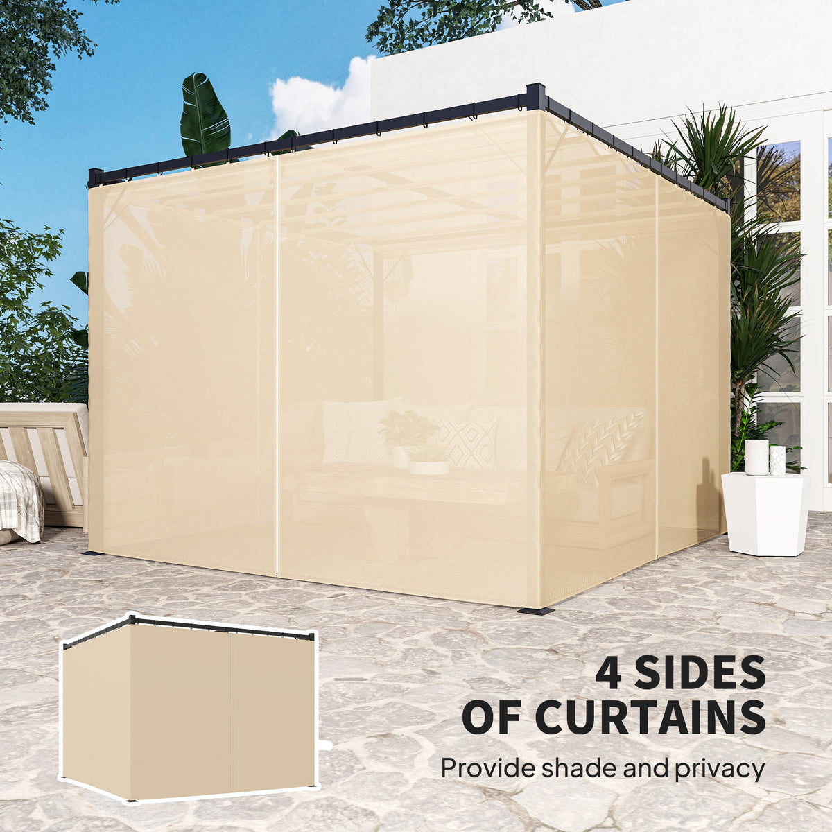 10' x 10' ክሳብ ዝምለስ ዝኽእል ፐርጎላ ሽፋን ምስ ጎንጎን መከላኸሊ፣ ብረታዊ ደጋዊ ጋዜቦ ጽላል መከላኸሊ፣ ቢጅ ቀለም