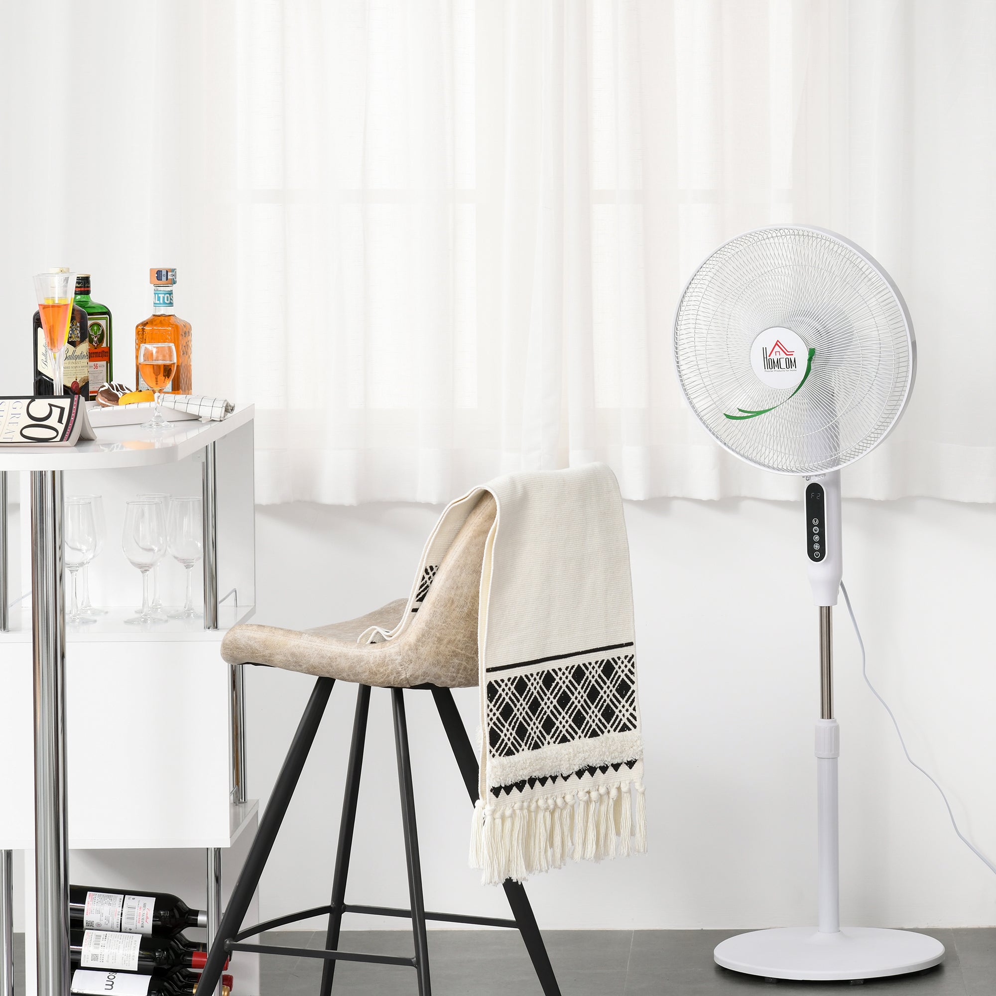 Standing Floor Fan with Remote Control, Stand Up Cooling Fan, Tall Pedestal Electric Fan for Home Bedroom, White