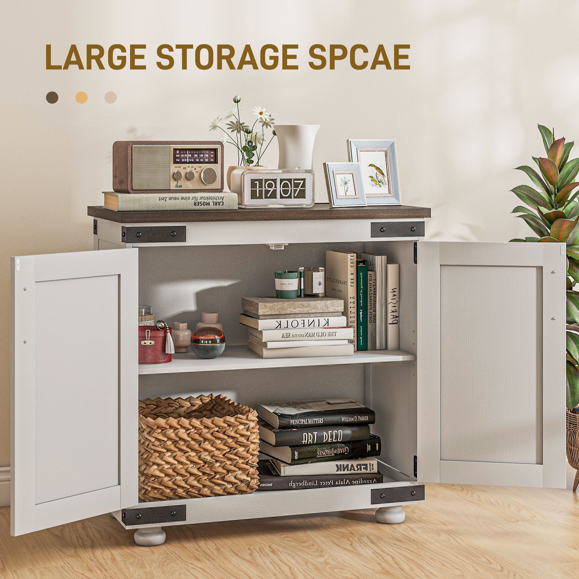 Sideboard Buffet, Kitchen Storage Cabinet with Barn Door and Adjustable Shelves, White and Brown