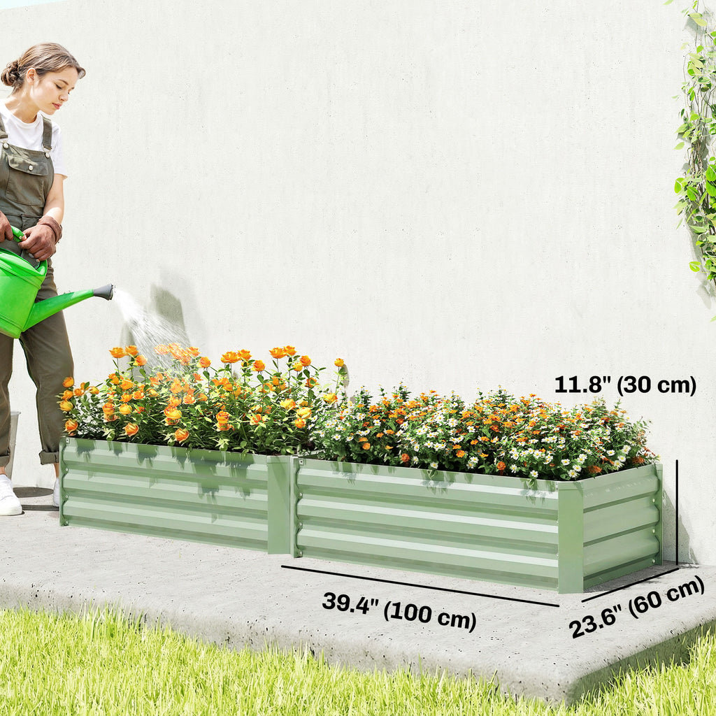 Set of 2 Galvanized Raised Beds for Garden, Outdoor Planter Box for Flowers, Herbs and Vegetables, Light Grey